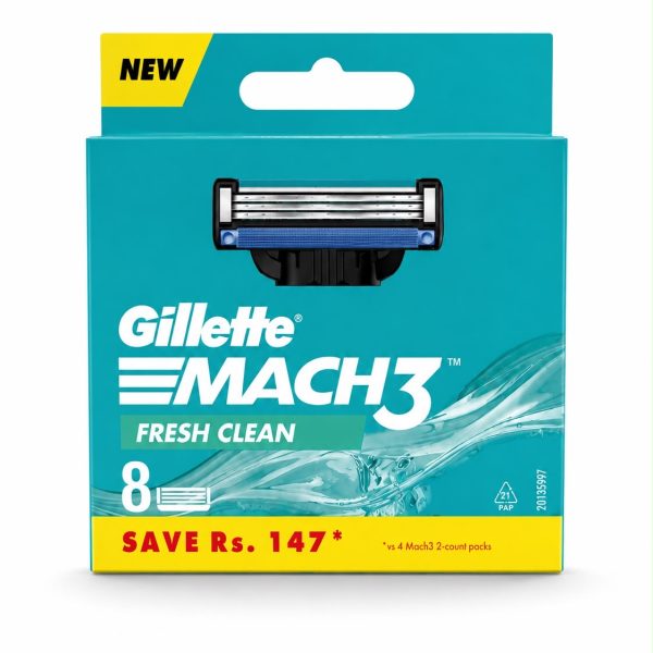 Gillette Mach3 Fresh Clean – ג׳ילט מאך 3 פרש קלין – מארז 8 ראשי גילוח