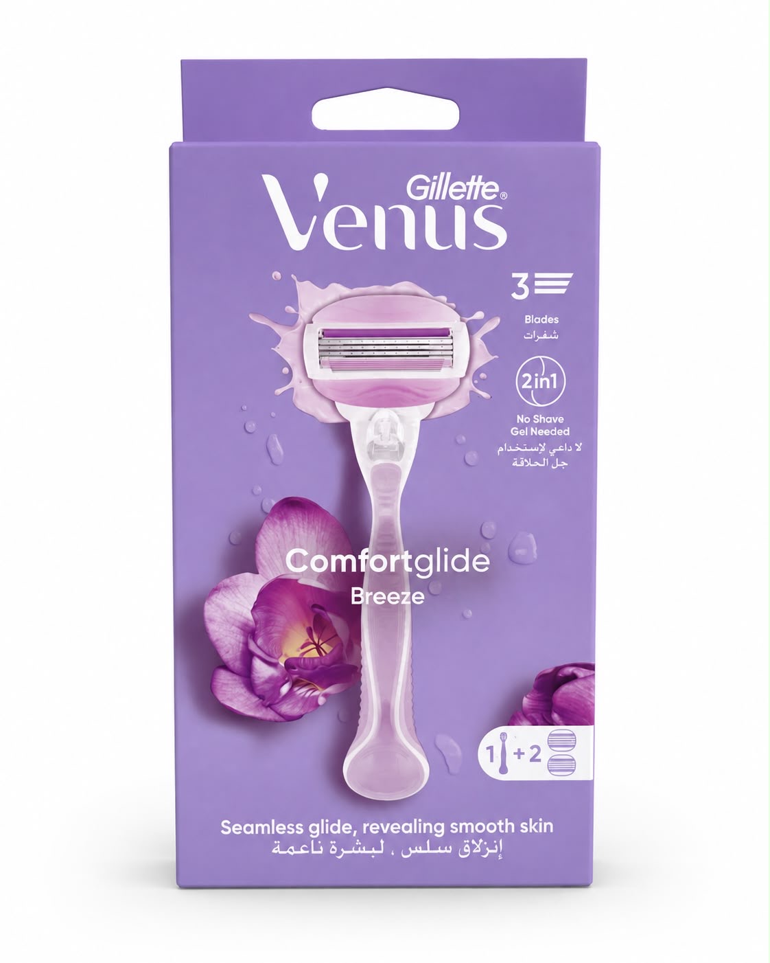 Gillette Venus Comfortglide Breeze – ג׳ילט ונוס קומפורטגלייד בריז – ידית גילוח + 2 ראשי גילוח